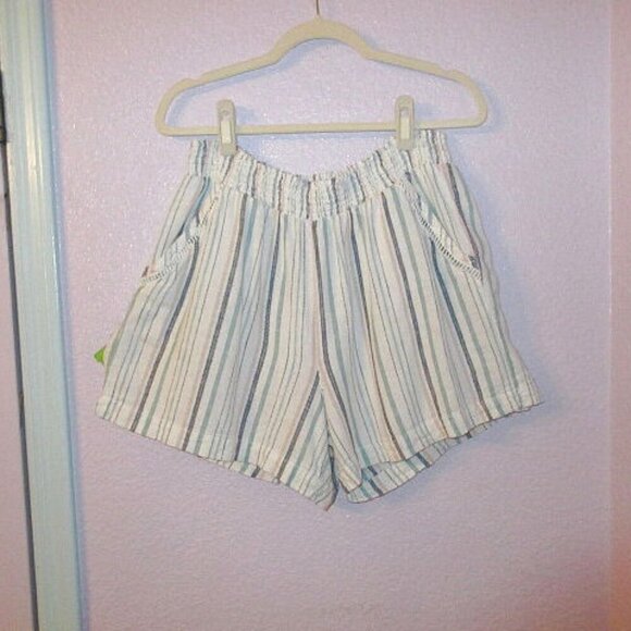 Briggs Linen Blend Pull On Shorts Size XL High Rise Elastic Waist Pocket Striped - Picture 1 of 7